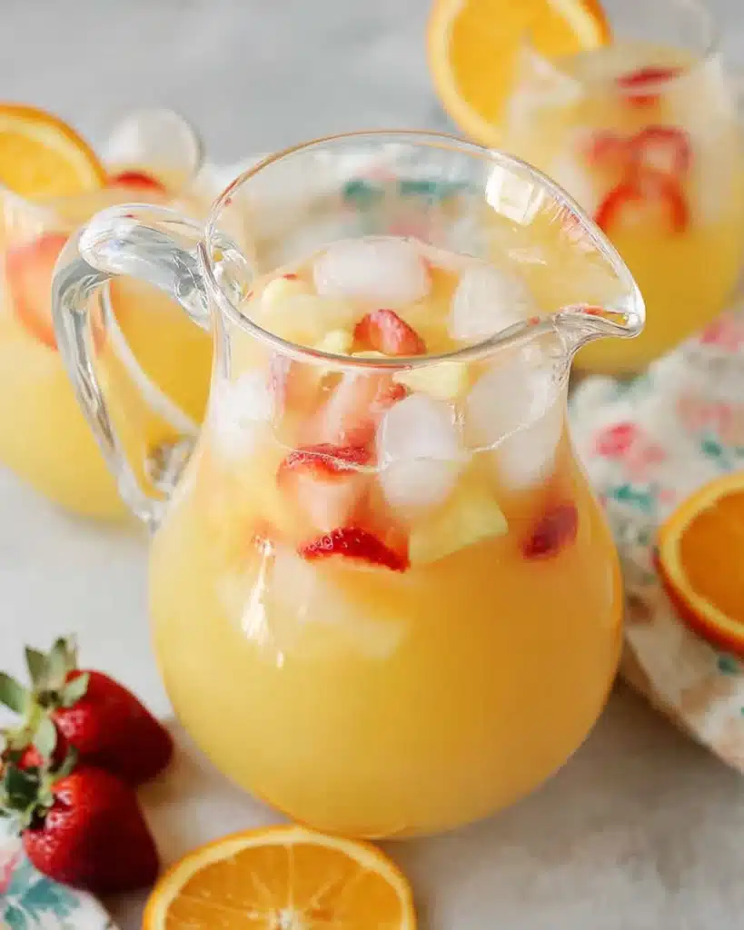 Easy Breakfast Punch Recipe: A Refreshing Morning Favorite 3 Pitcher of breakfast punch with citrus slices and ice cubes