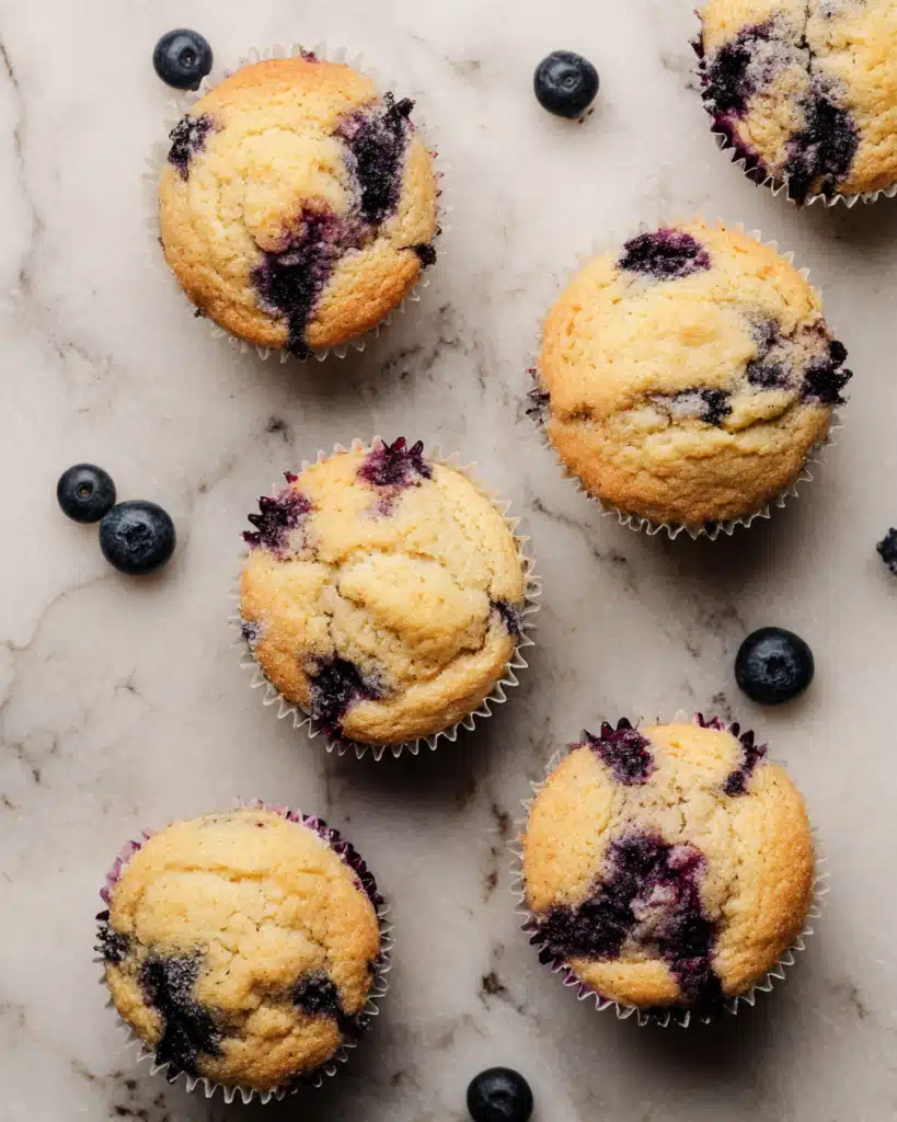 Greek Yogurt Blueberry Protein Muffins 1 Greek yogurt blueberry protein muffins on stone surface