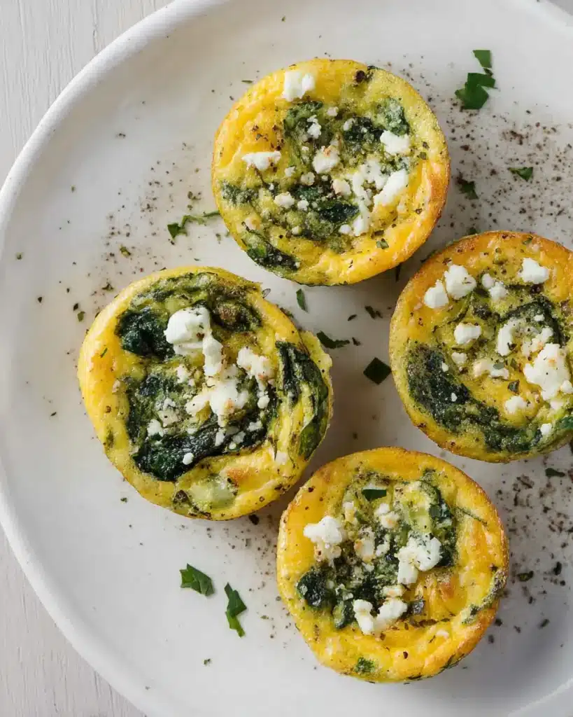 Spinach Egg Muffins with Feta – Easy High-Protein Breakfast Recipe 1 Spinach egg muffins with feta on a white plate